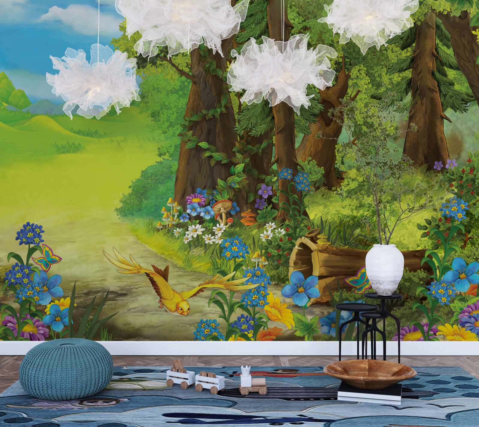 Papier peint forêt d'été verte et magique