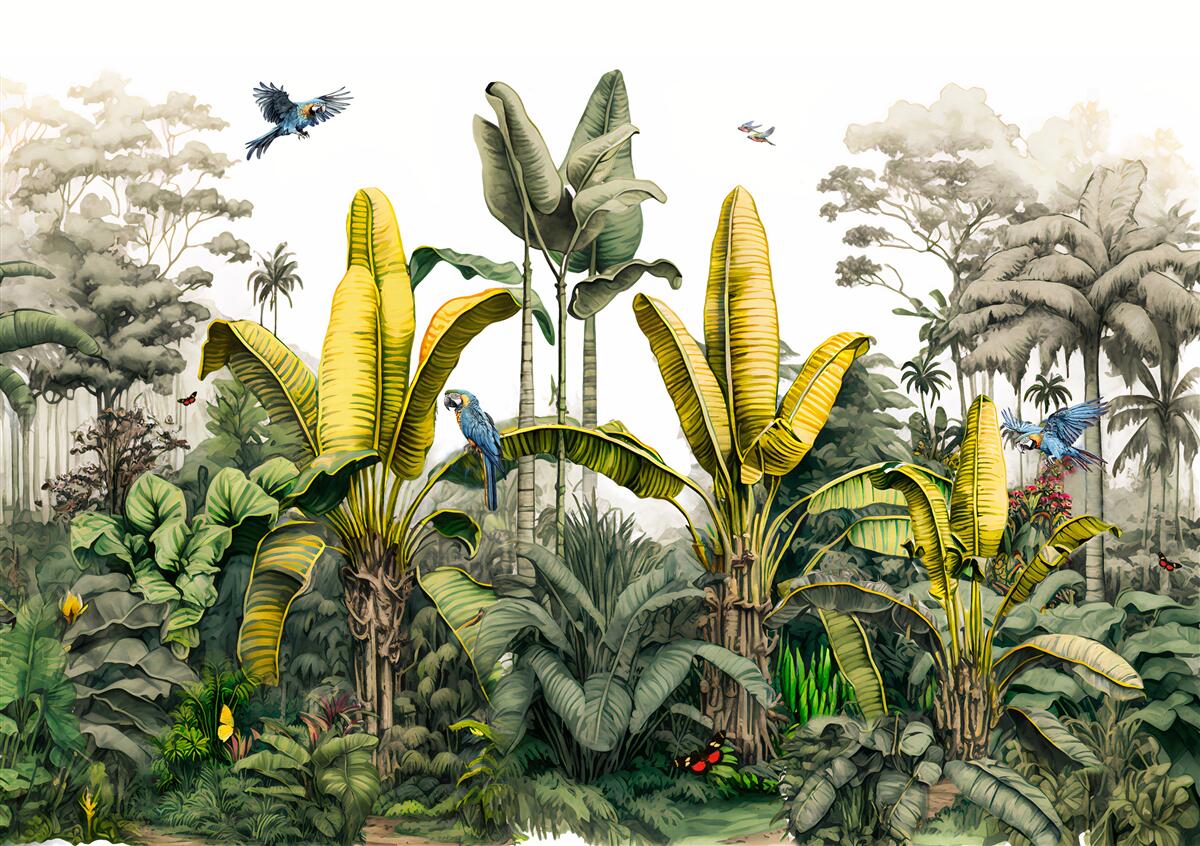 Papier peint les plantes tropicales, y compris les grands palmiers