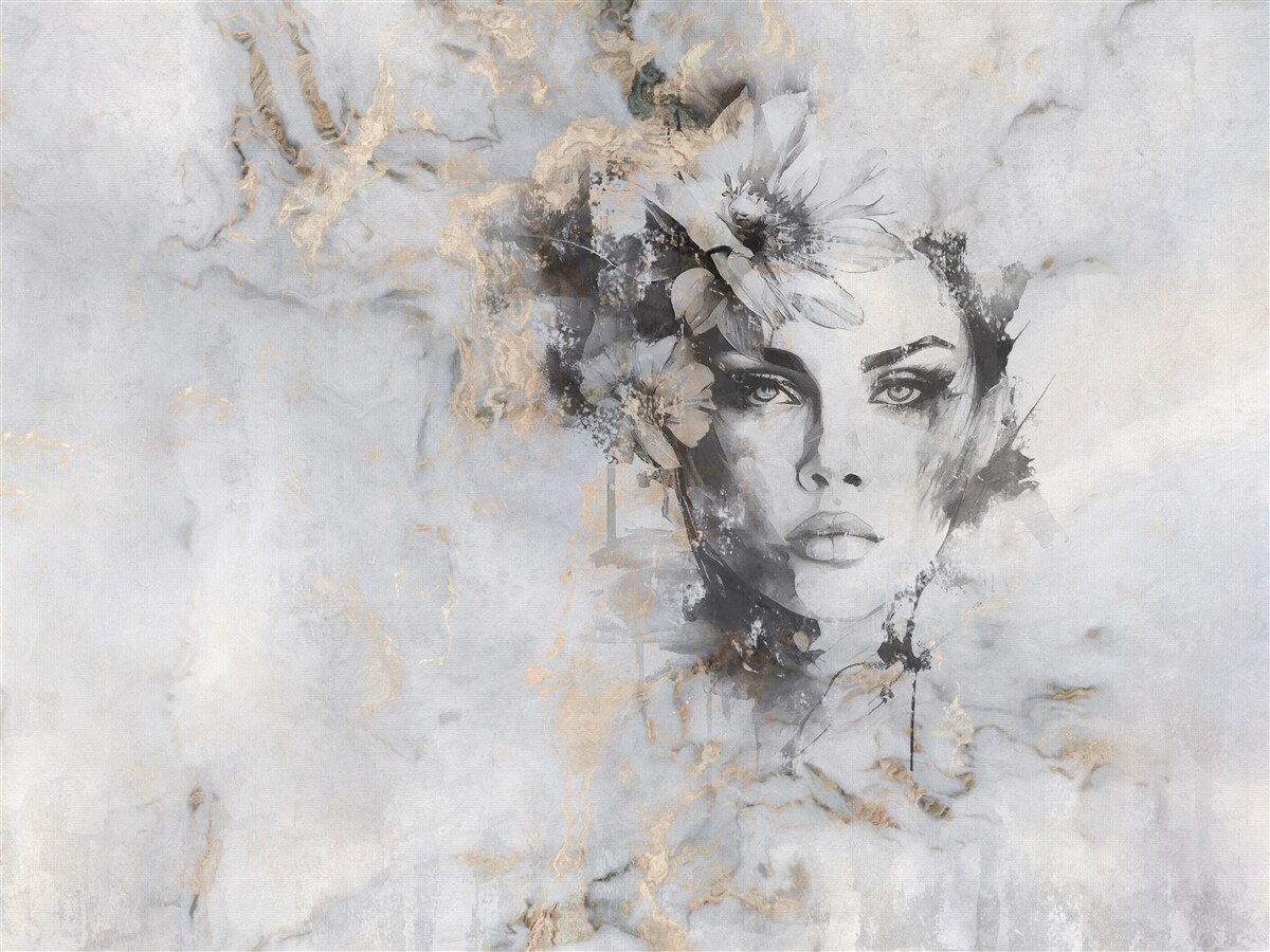Papier peint fleurs et fille réalisées à l'aquarelle