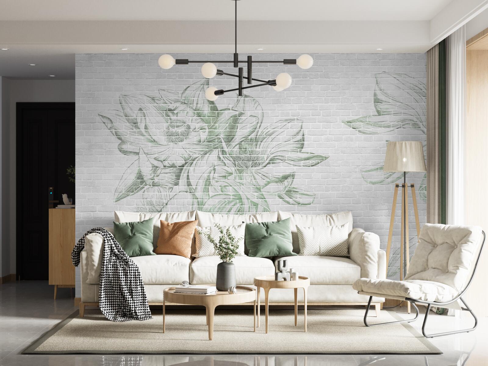 Papier peint mur de briques et fleurs