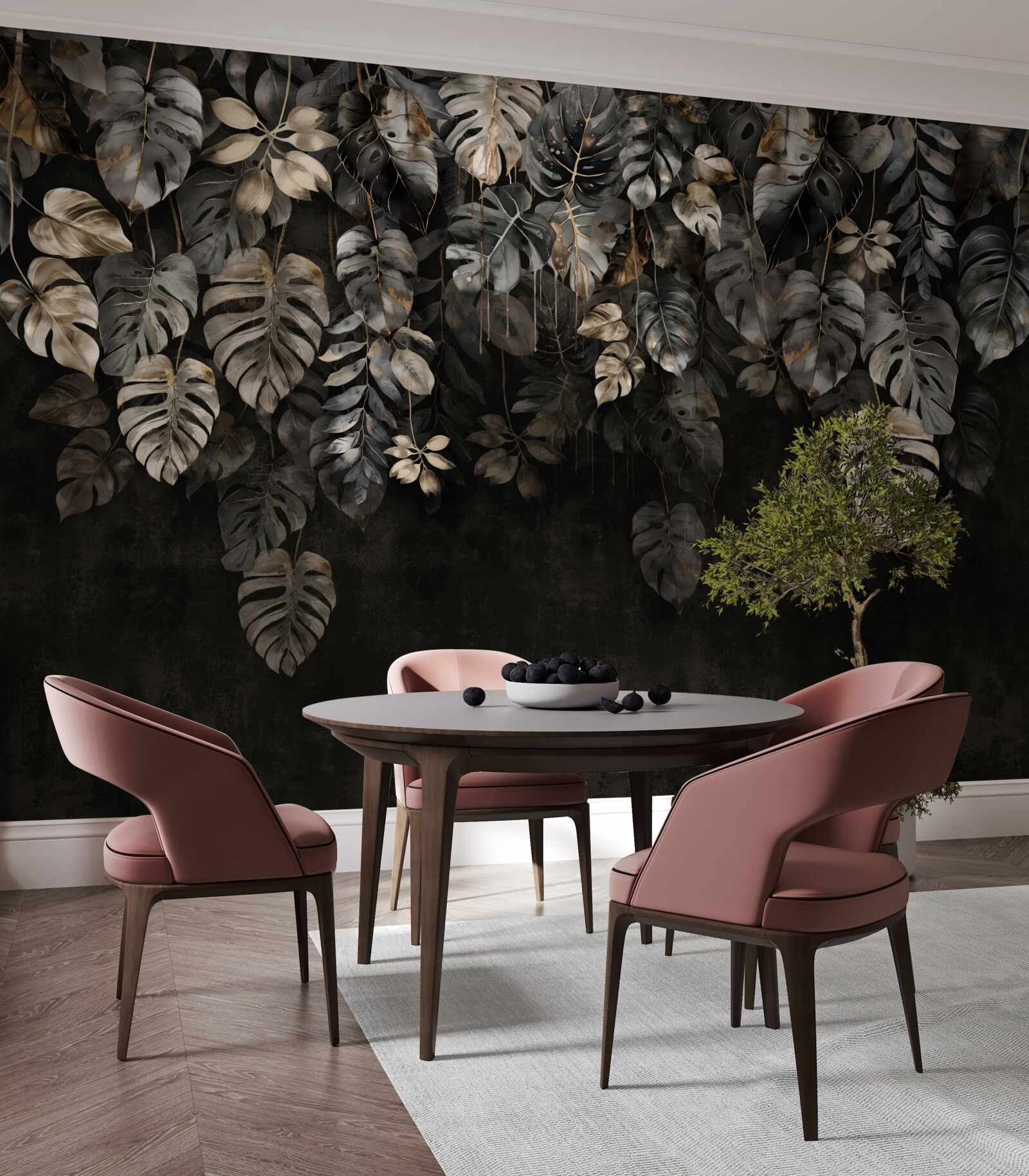 Papier peint grandes feuilles de monstera la nuit