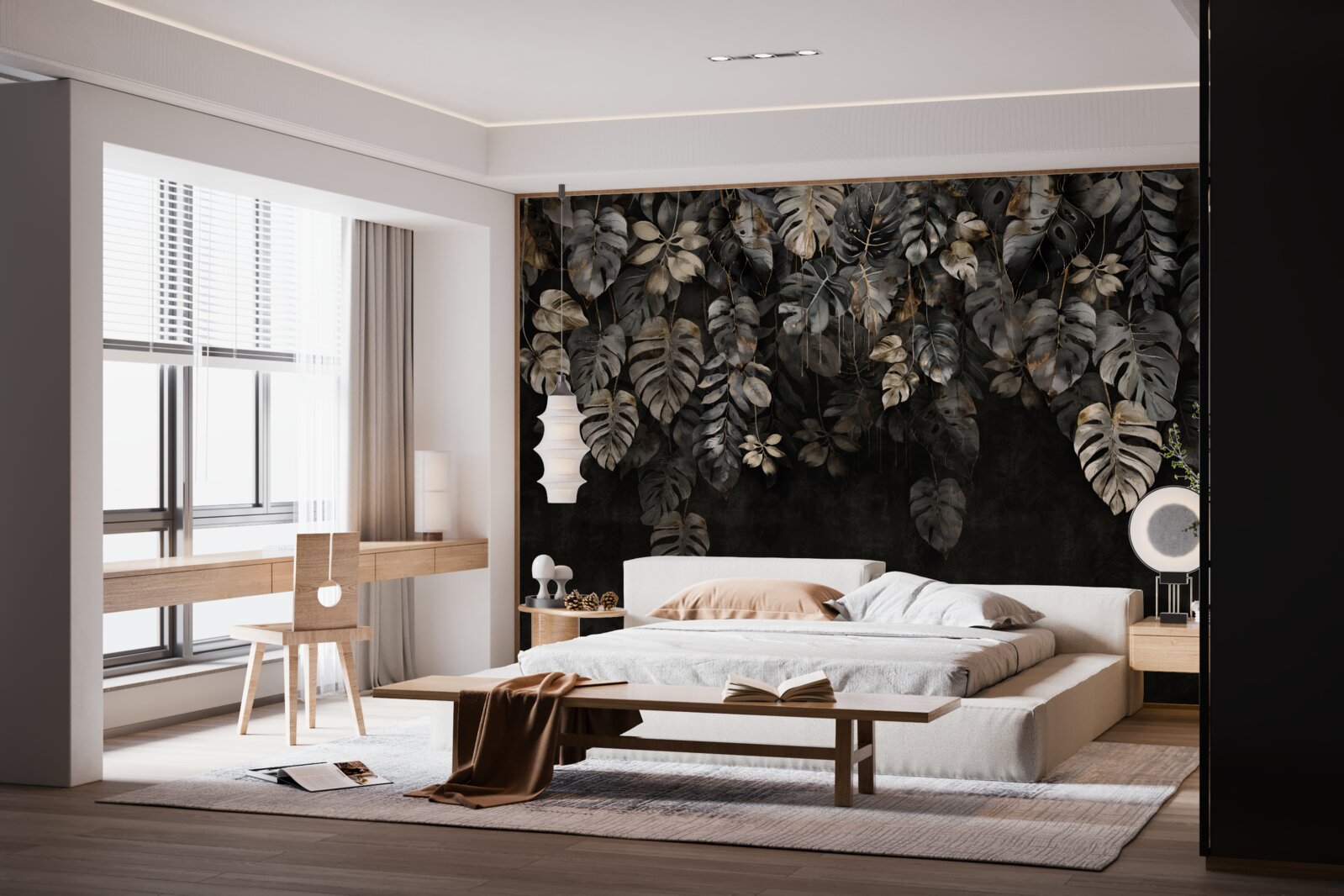 Papier peint grandes feuilles de monstera la nuit