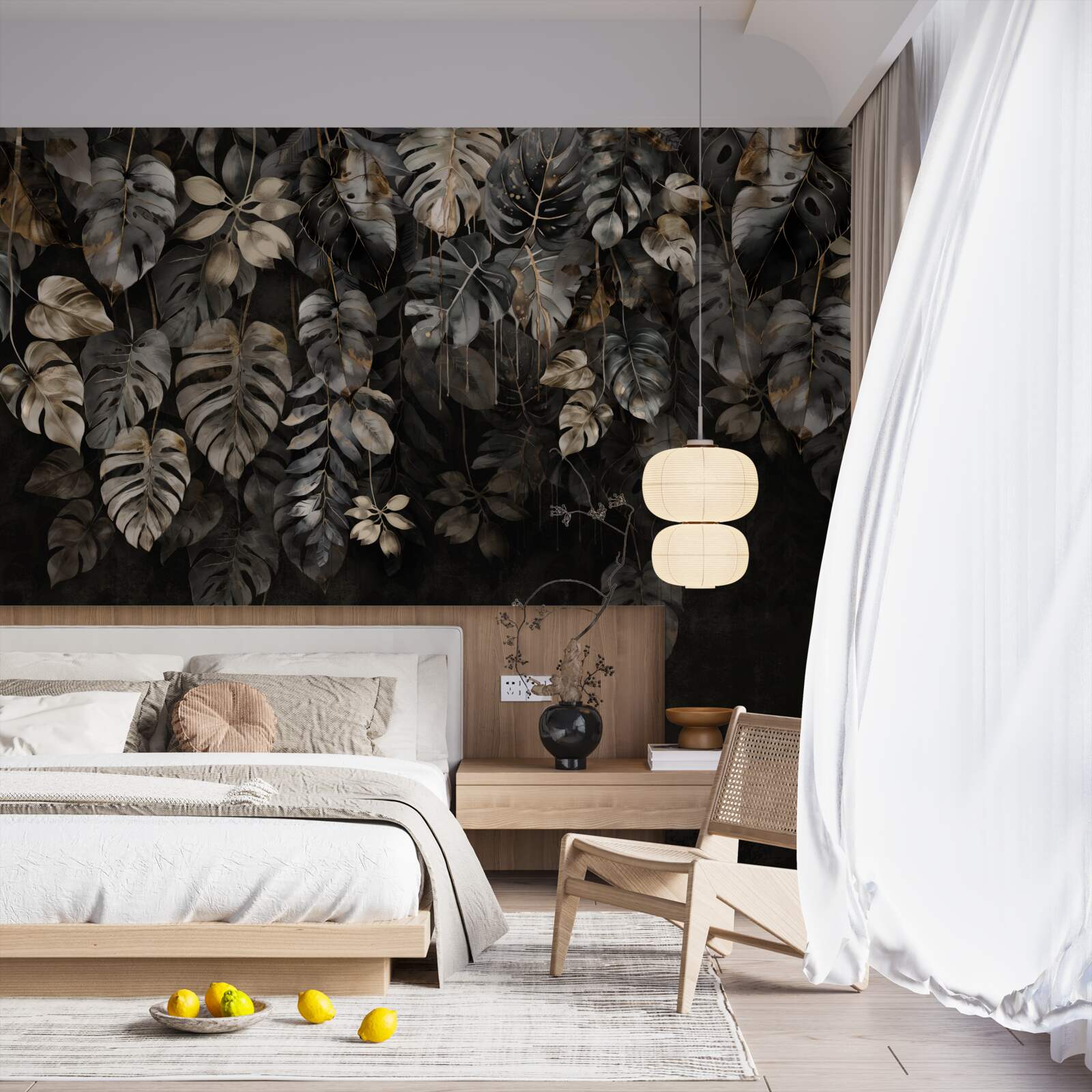 Papier peint grandes feuilles de monstera la nuit
