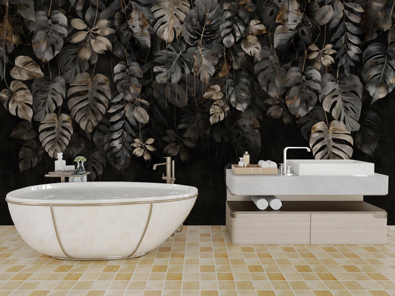 Papier peint grandes feuilles de monstera la nuit