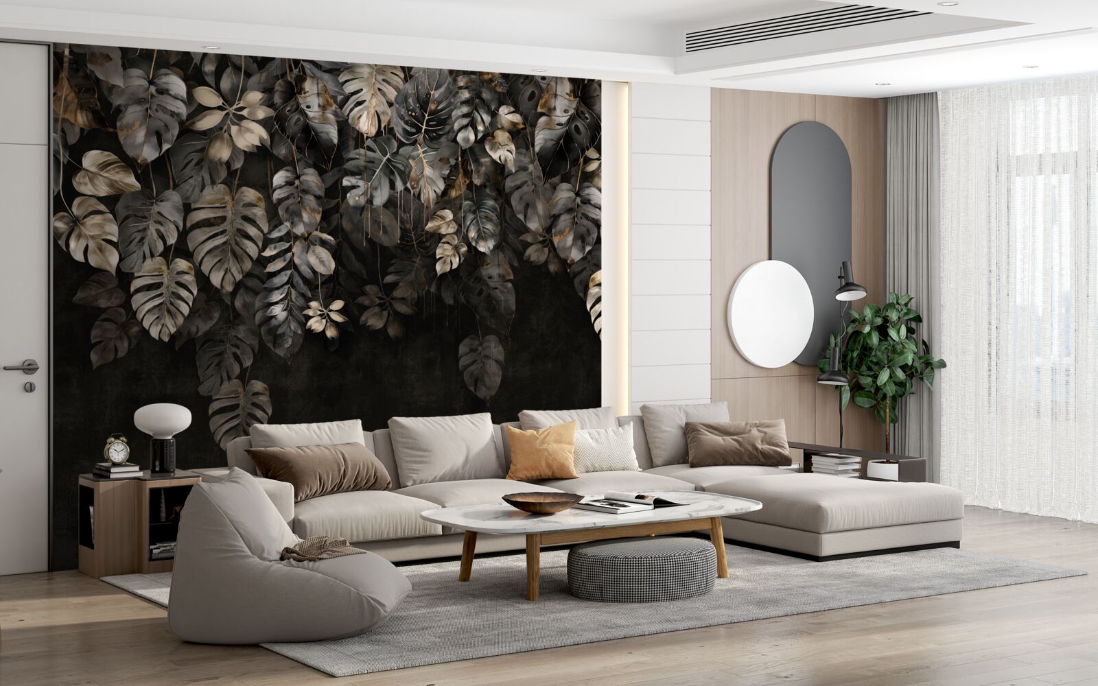 Papier peint grandes feuilles de monstera la nuit