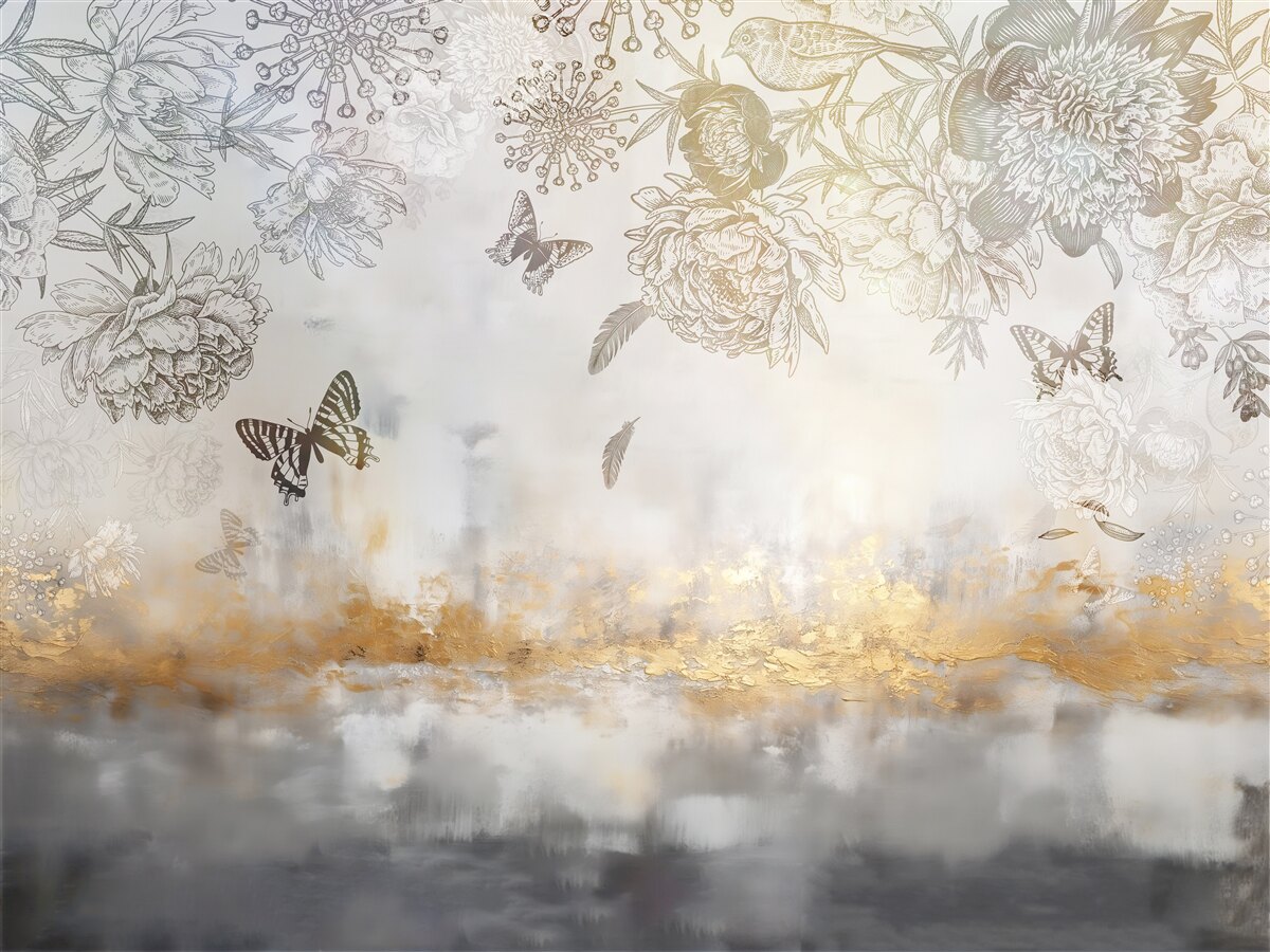 Papier peint les papillons volent au-dessus de l'eau brumeuse