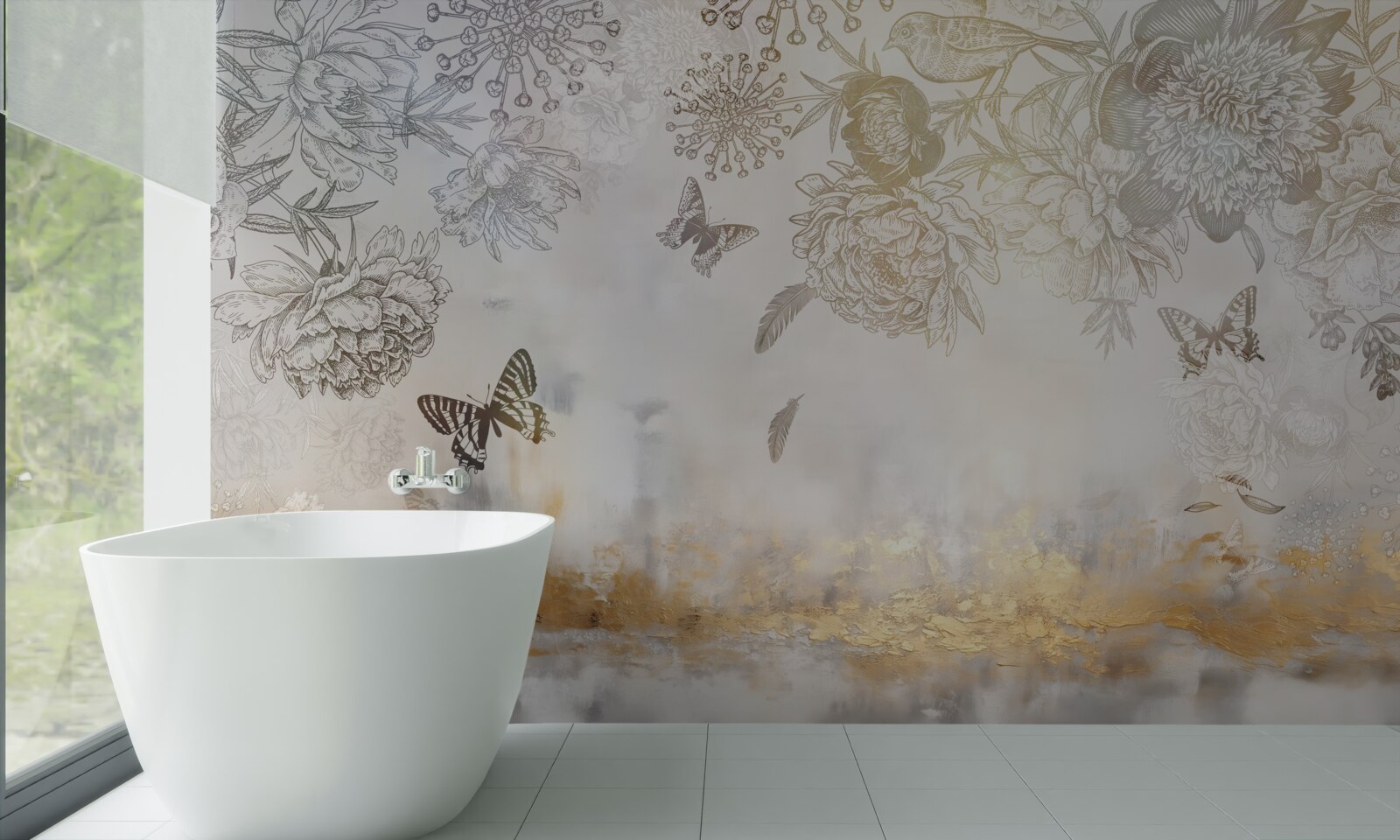 Papier peint les papillons volent au-dessus de l'eau brumeuse