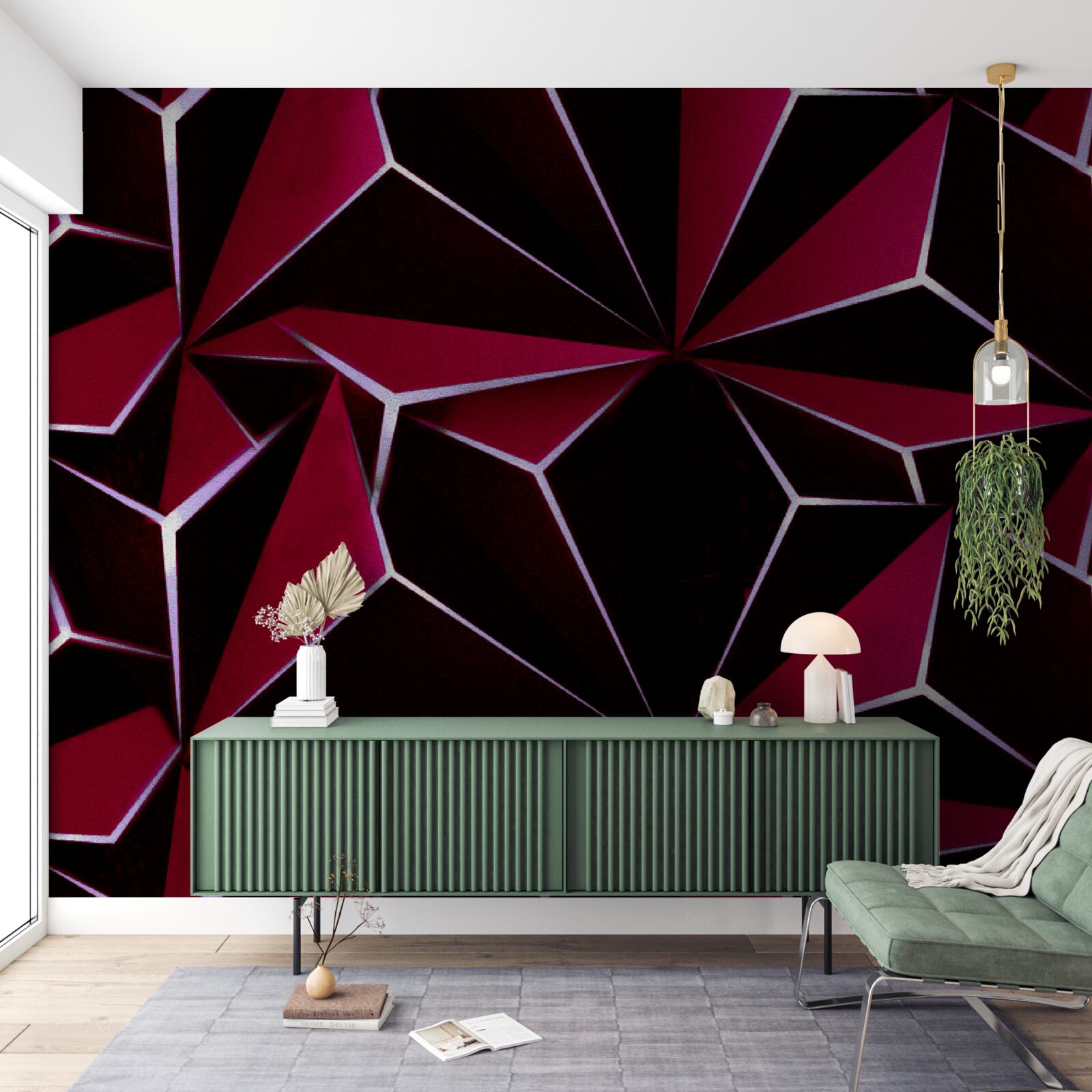 Papier peint pyramides tridimensionnelles bordeaux