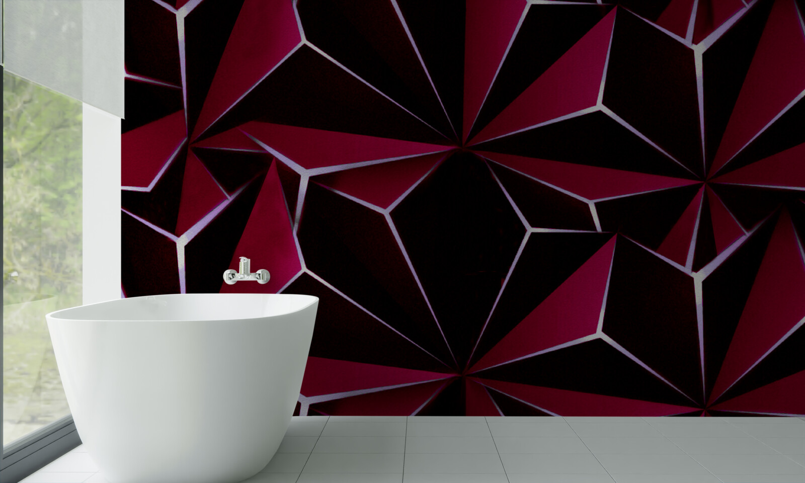 Papier peint pyramides tridimensionnelles bordeaux