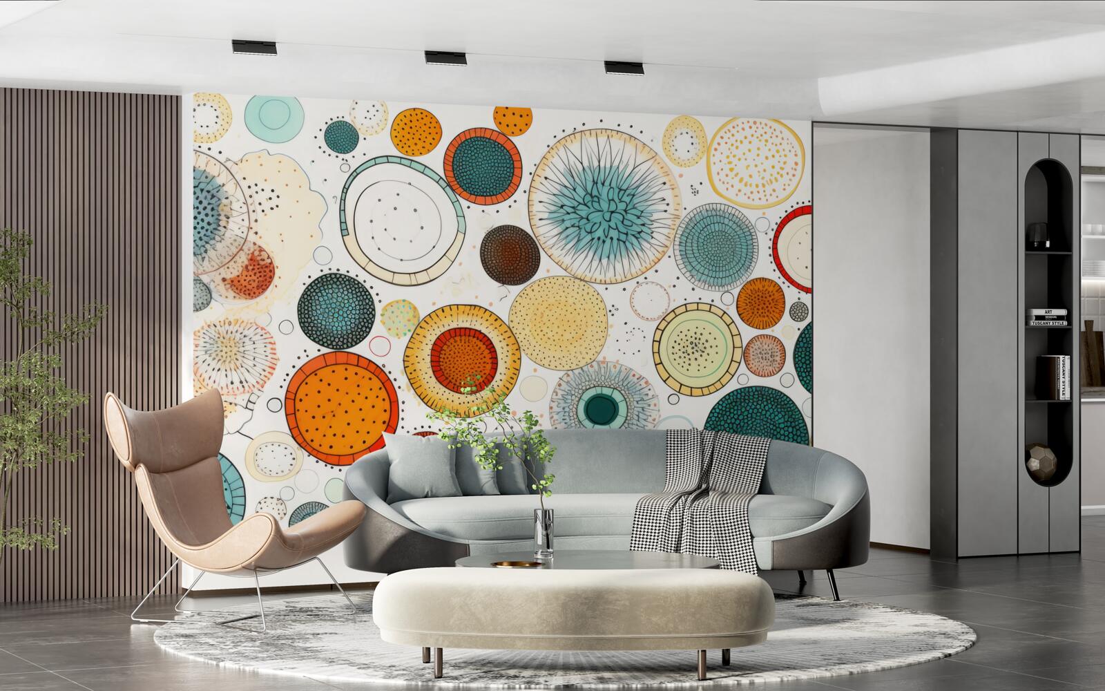 Papier peint cercles et sections de style abstrait