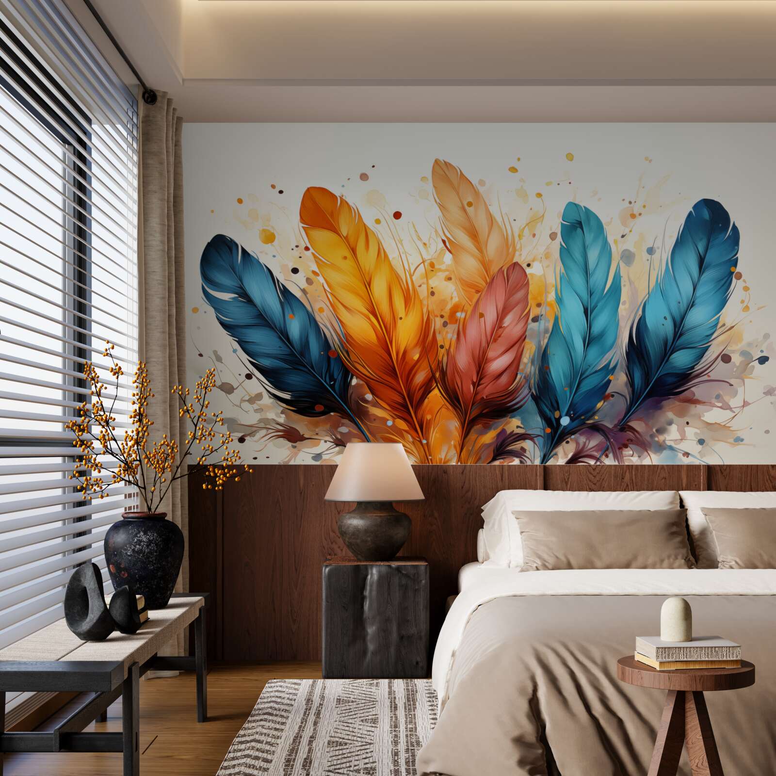 Papier peint plumes duveteuses dans les tons d'automne