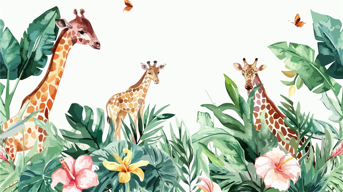 Papier peint La girafe se promène dans la jungle