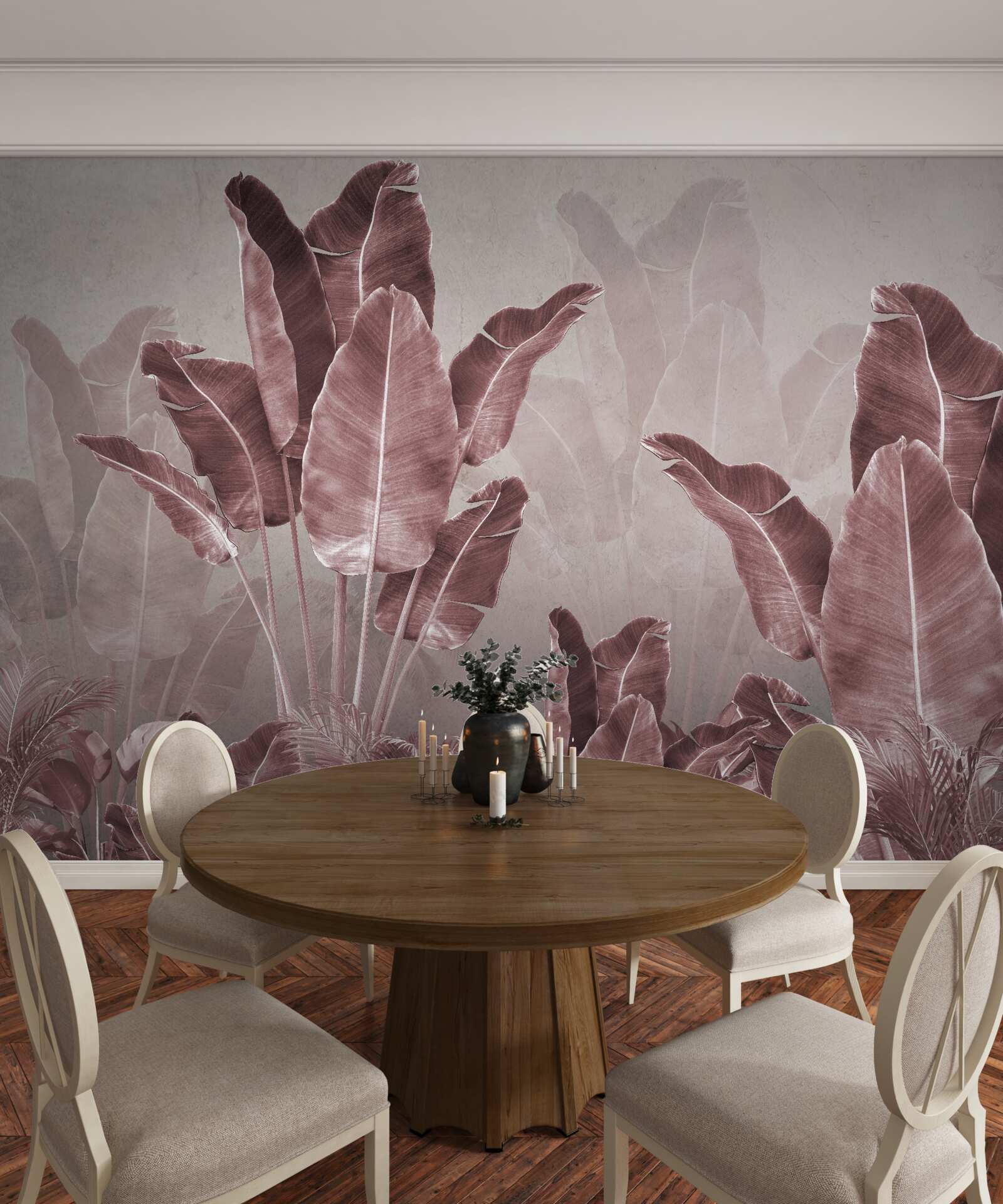 Papier peint les grandes feuilles de palmier sont rouges