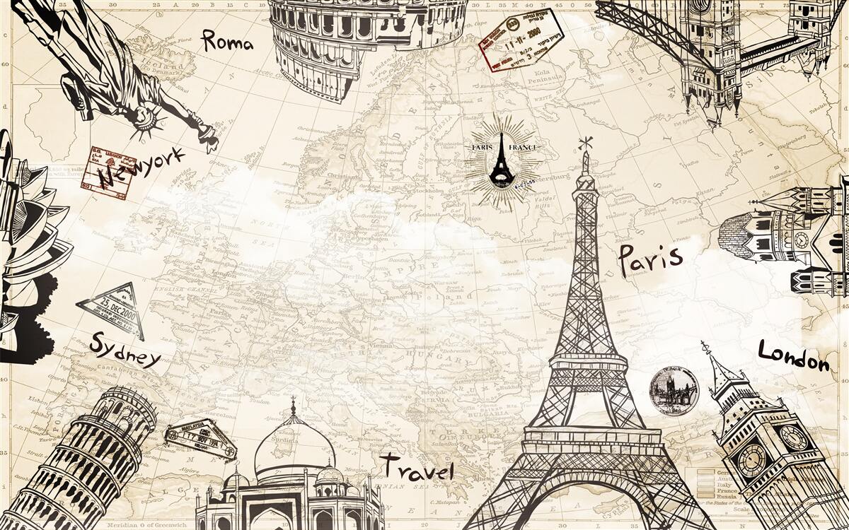 Papier peint l'architecture européenne sur la carte