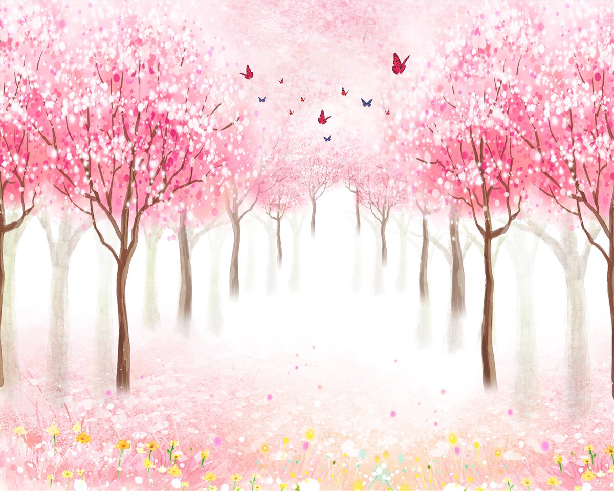 Papier peint aquarelle avec allée de sakura
