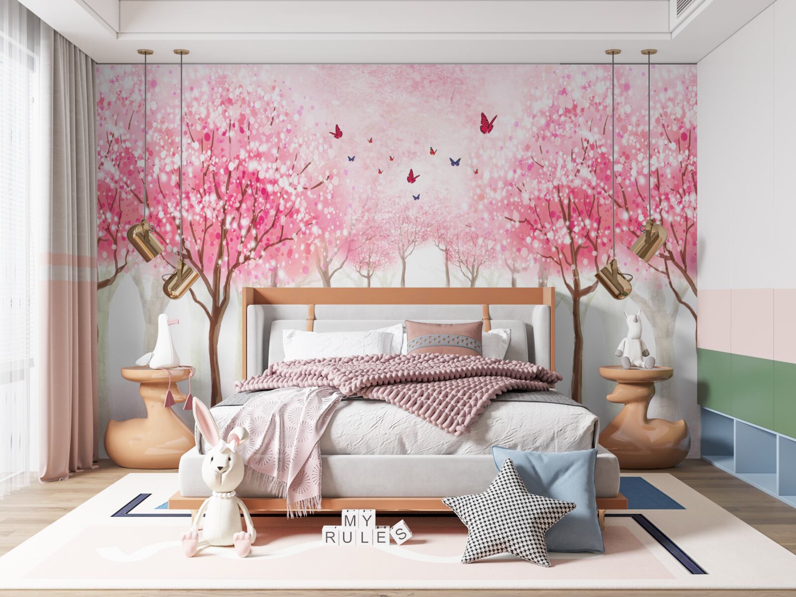 Papier peint aquarelle avec allée de sakura