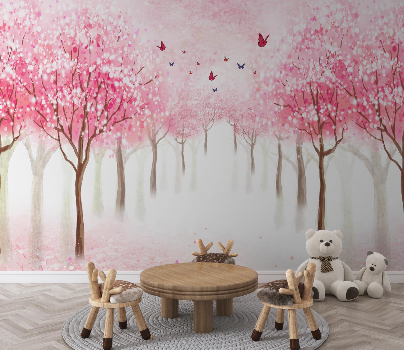 Papier peint aquarelle avec allée de sakura