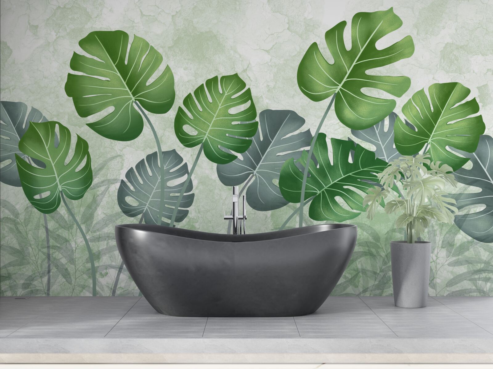 Papier peint grandes feuilles de monstera et de fougère