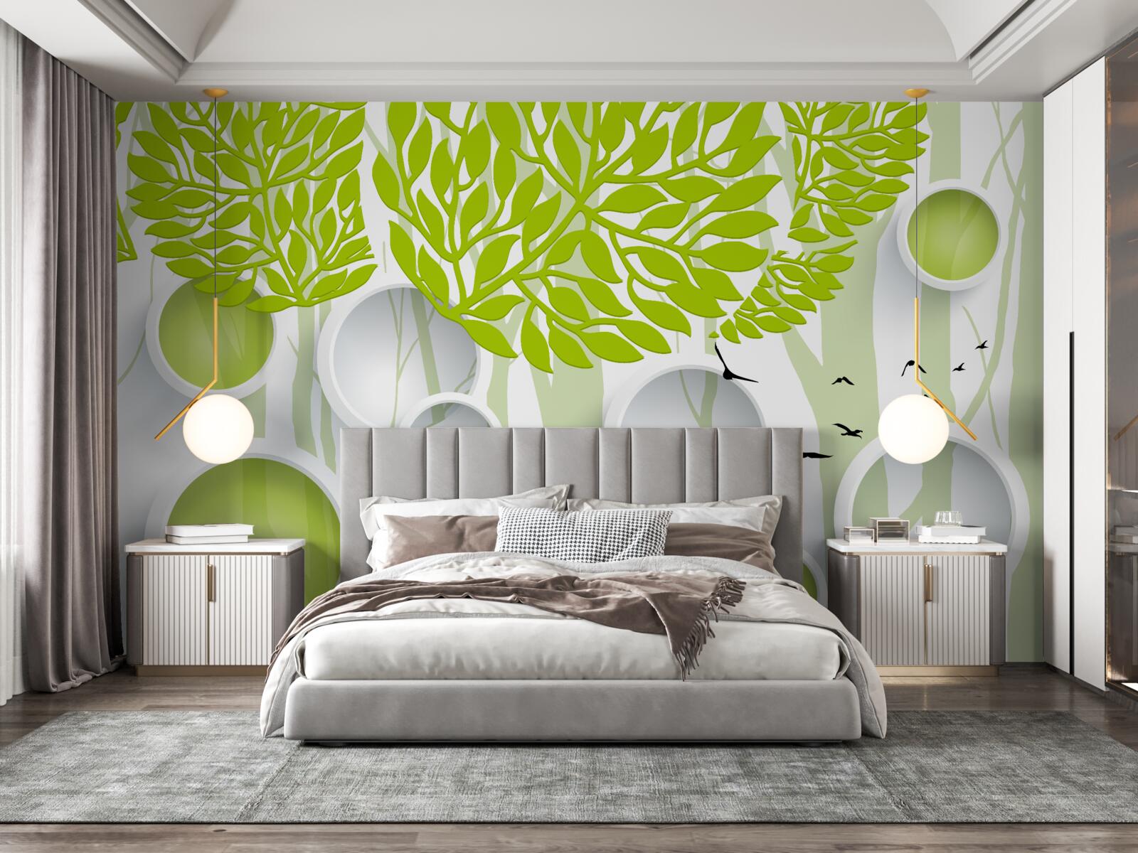 Papier peint image abstraite d'arbres printaniers de couleur vert clair