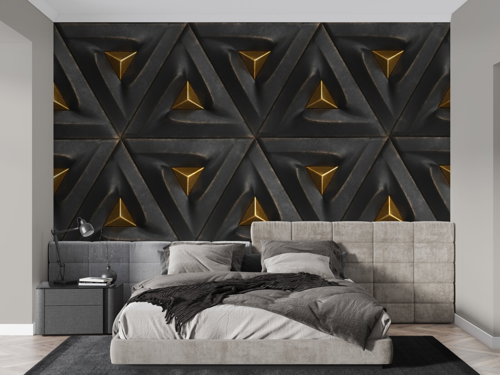 Papier peint triangles avec centre doré
