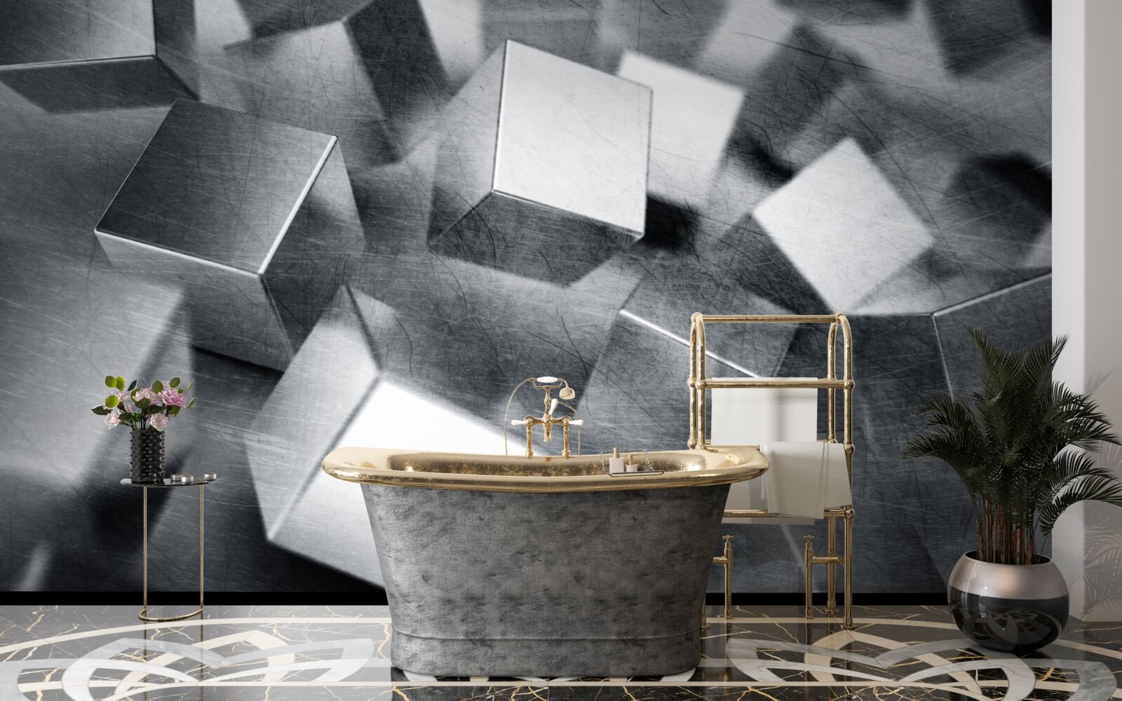 Papier peint cubes en acier