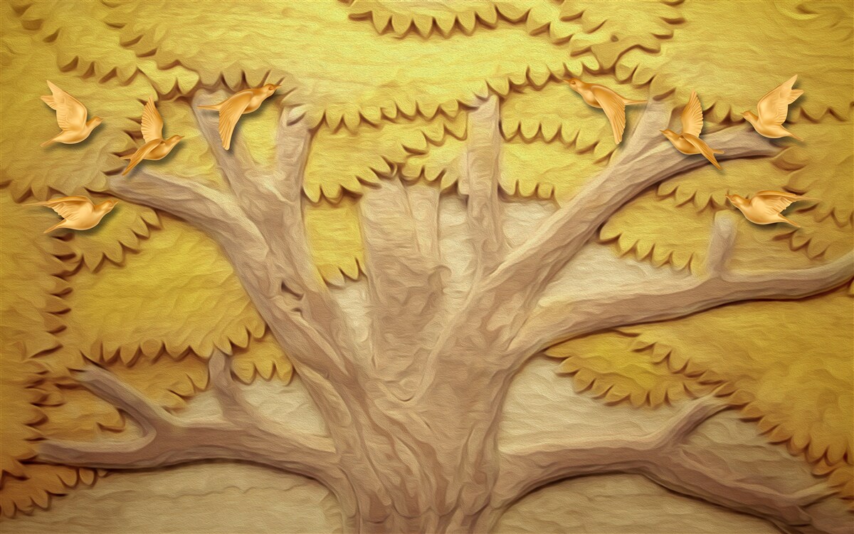 Papier peint feuilles d'arbres luxuriantes
