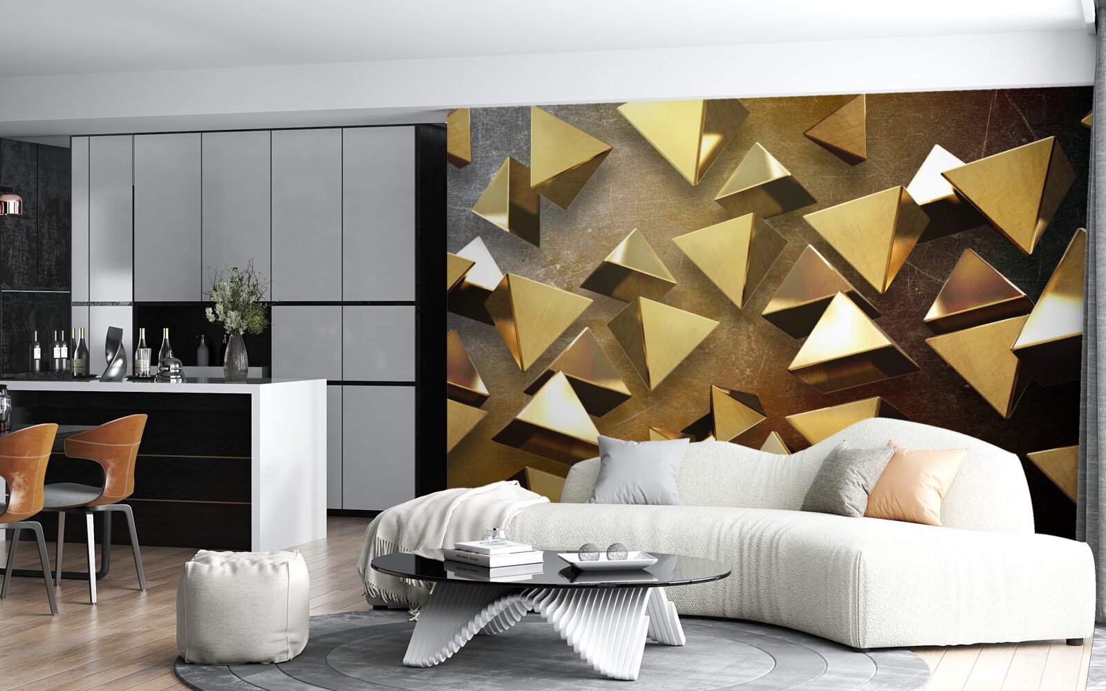 Papier peint pyramides d'or dans les airs