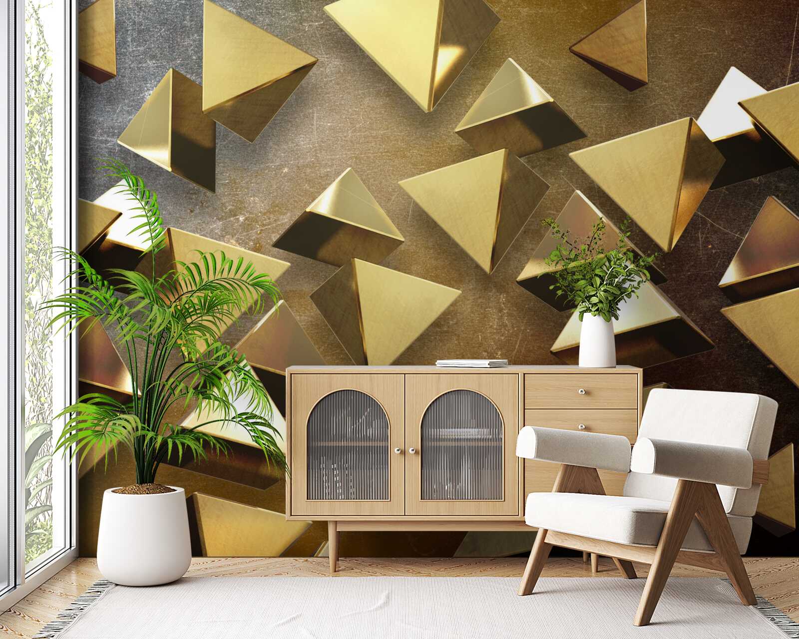 Papier peint pyramides d'or dans les airs