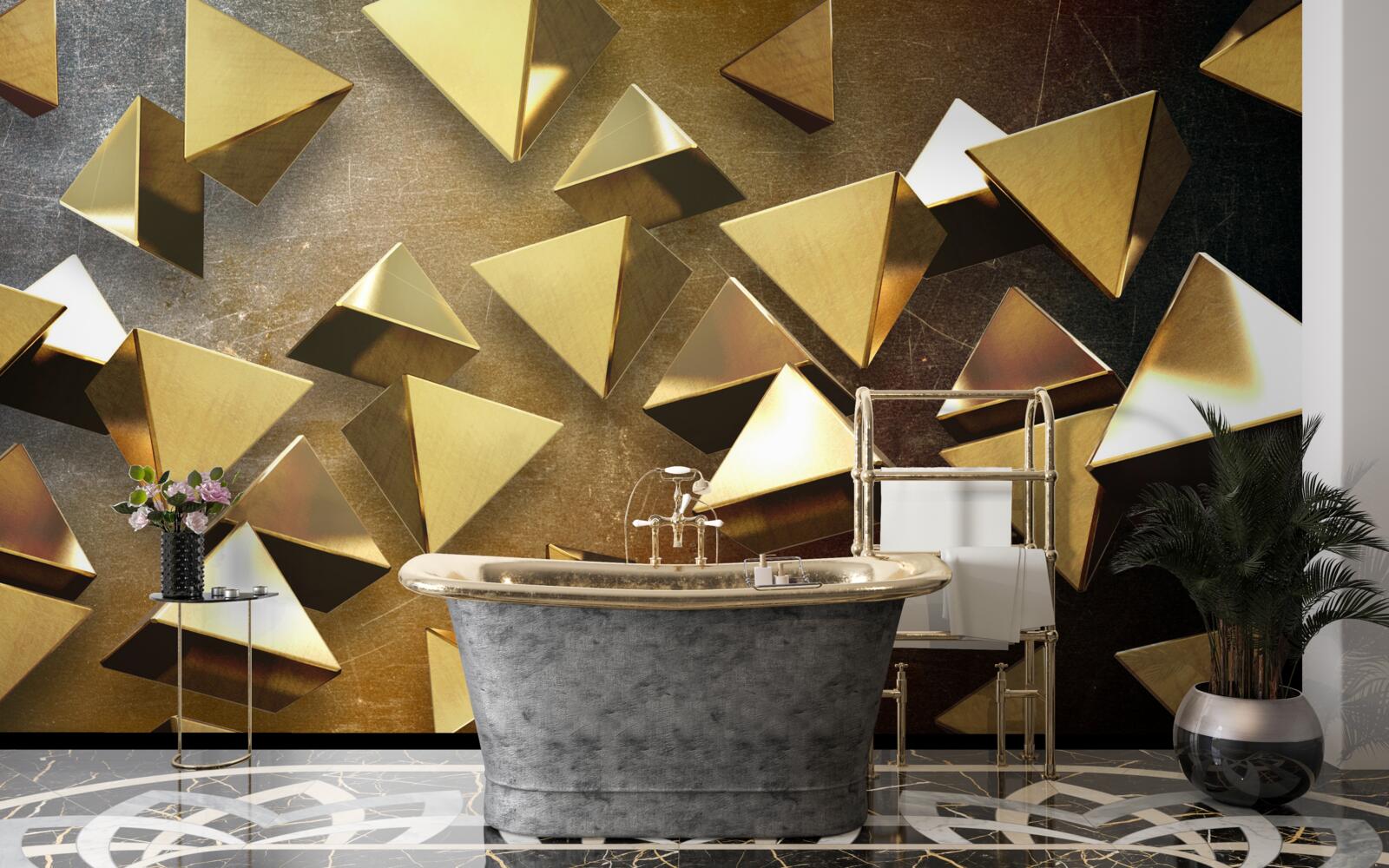Papier peint pyramides d'or dans les airs
