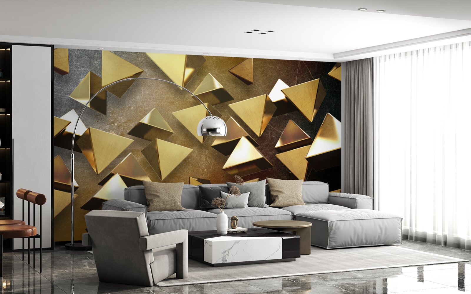 Papier peint pyramides d'or dans les airs