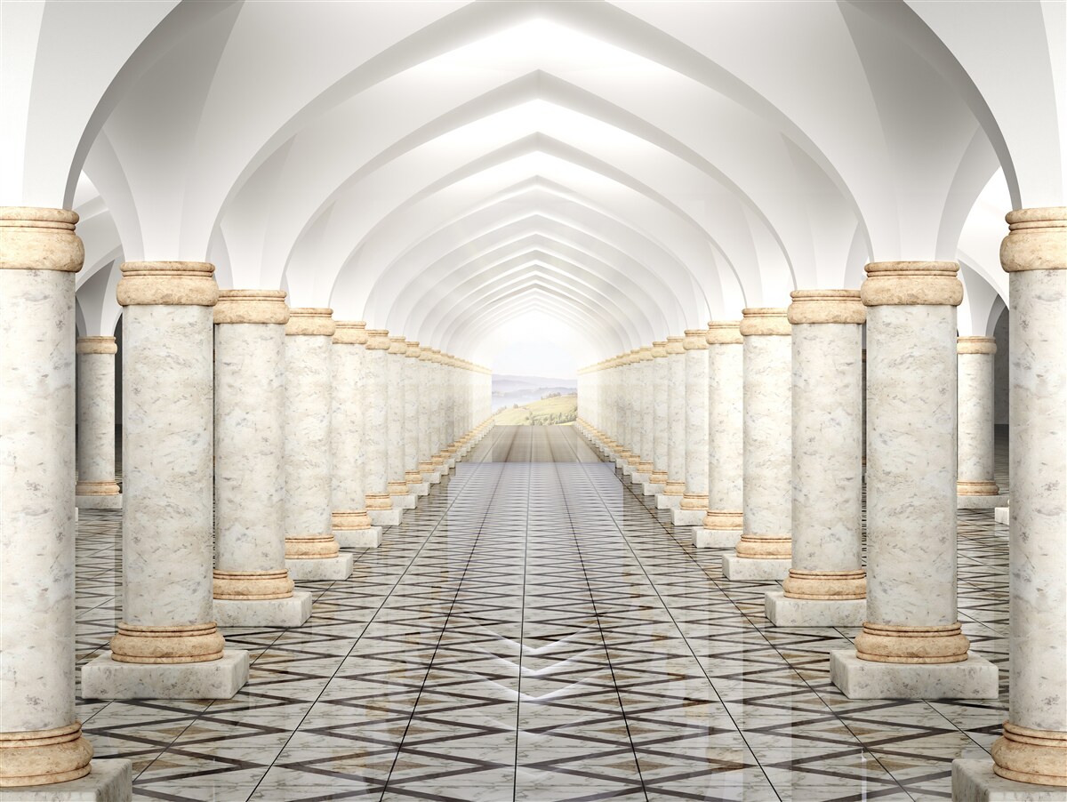 Papier peint un tunnel sans fin parsemé de colonnes