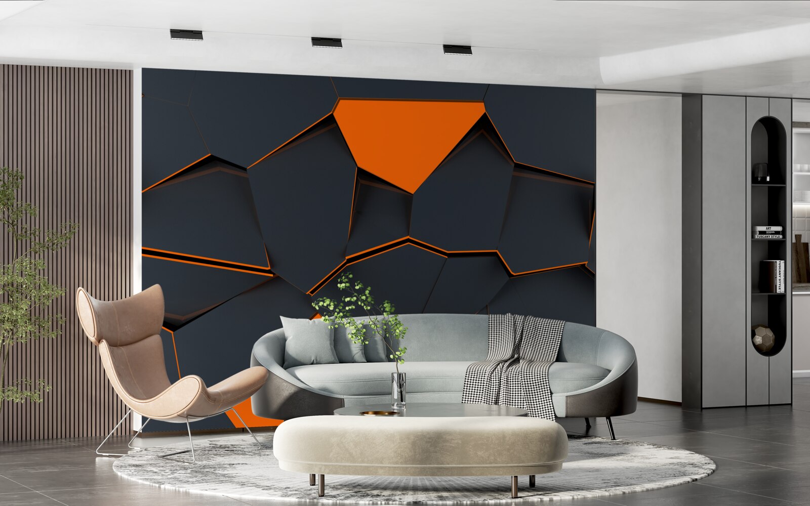 Papier peint formes géométriques dans les tons noir et orange