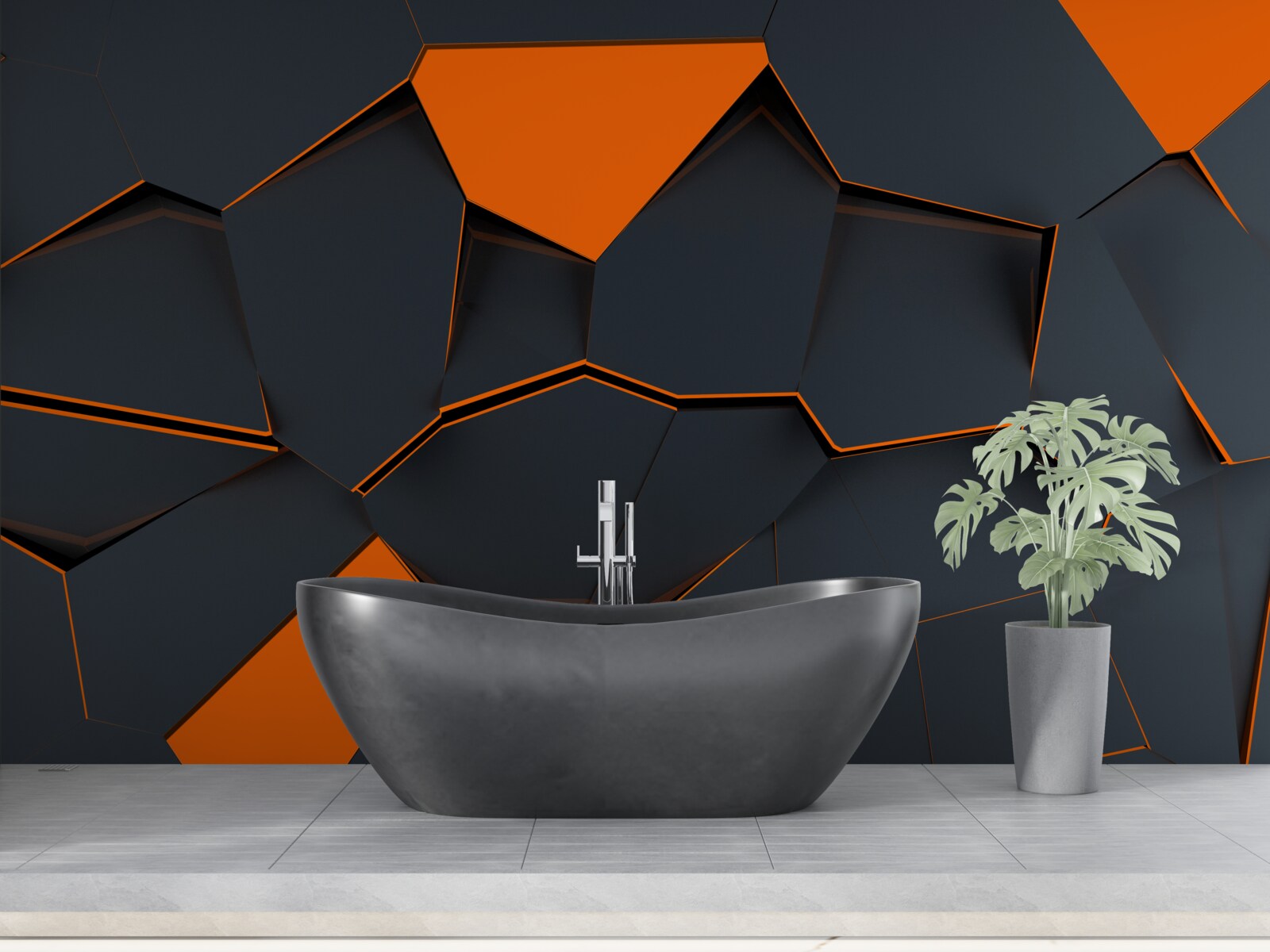 Papier peint formes géométriques dans les tons noir et orange