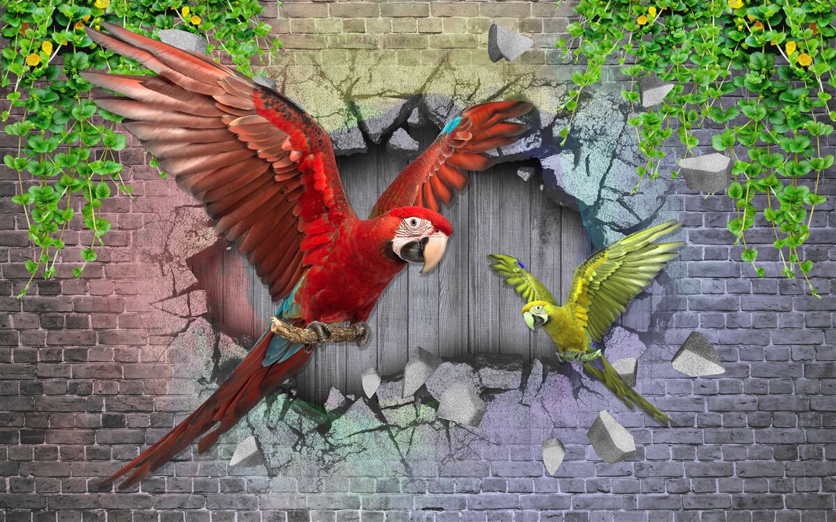 Papier peint les perroquets traversent le mur