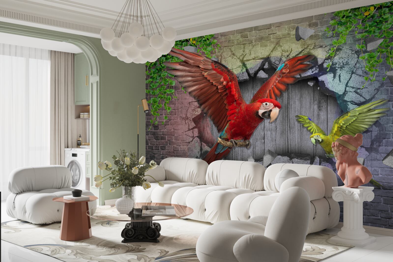 Papier peint les perroquets traversent le mur
