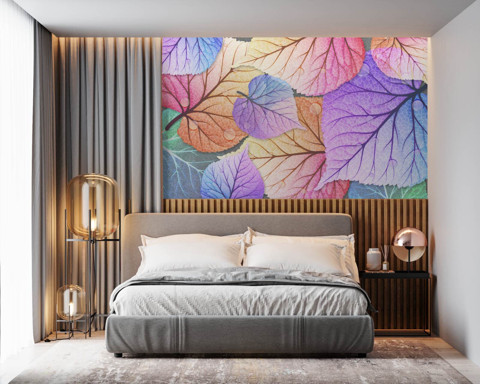 Papier peint feuilles d'automne peintes en couleurs vives