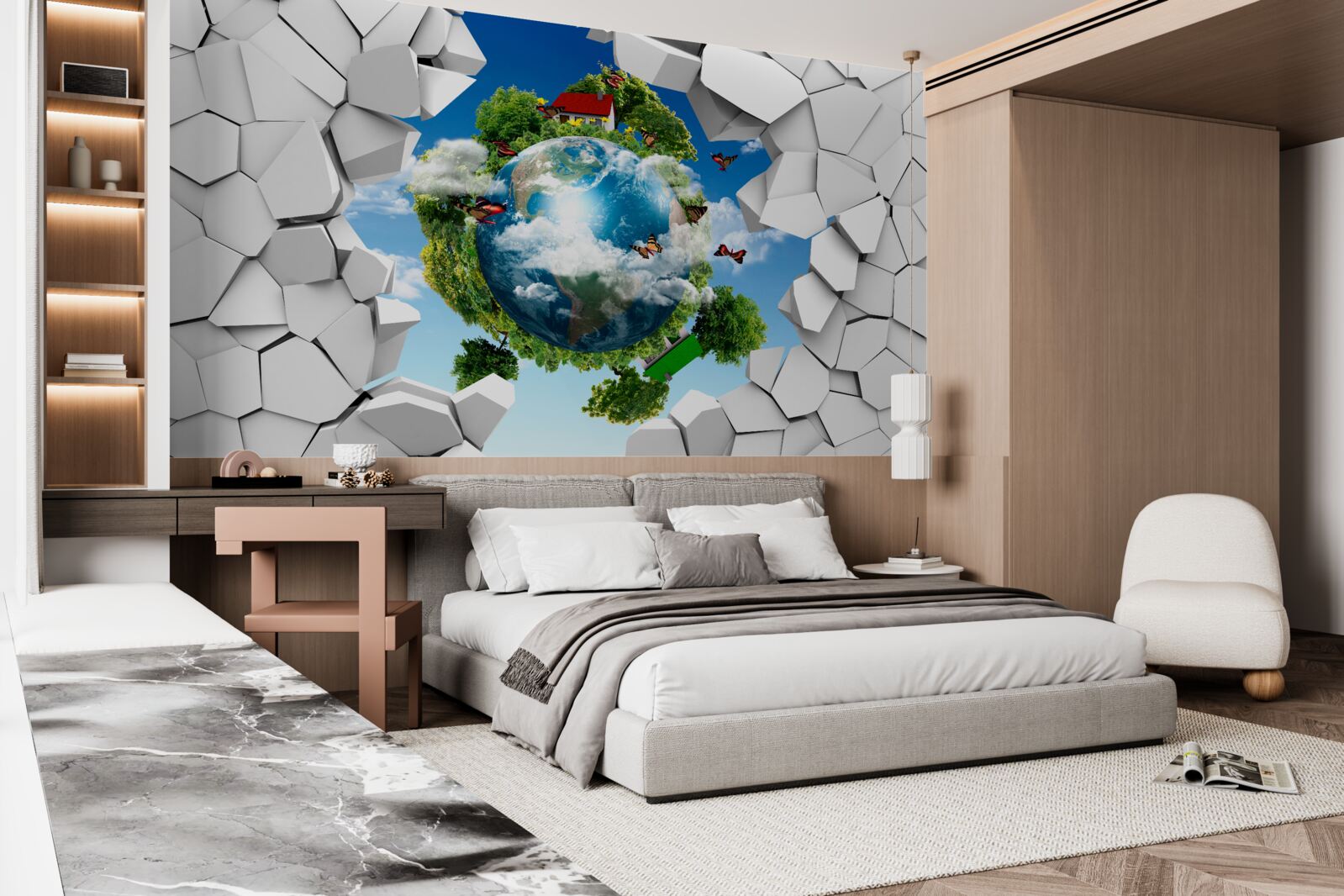 Papier peint Un mur de pierre et une planète couverte de verdure