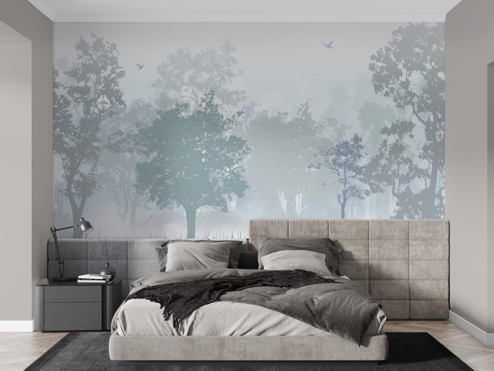 Papier peint forêt matinale enveloppée de brume