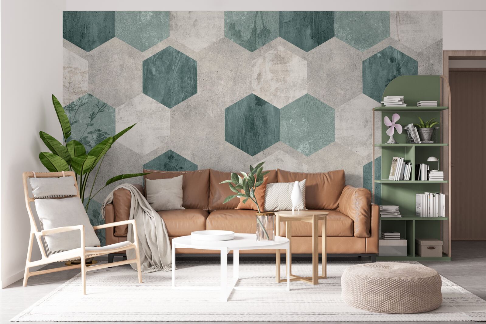 Papier peint feuilles avec des motifs en forme de pentagones abstraits