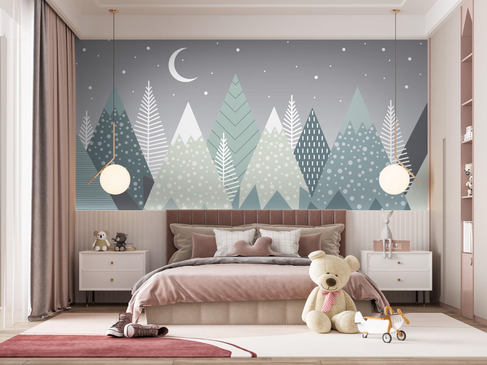 Papier peint forêt de conifères au clair de lune
