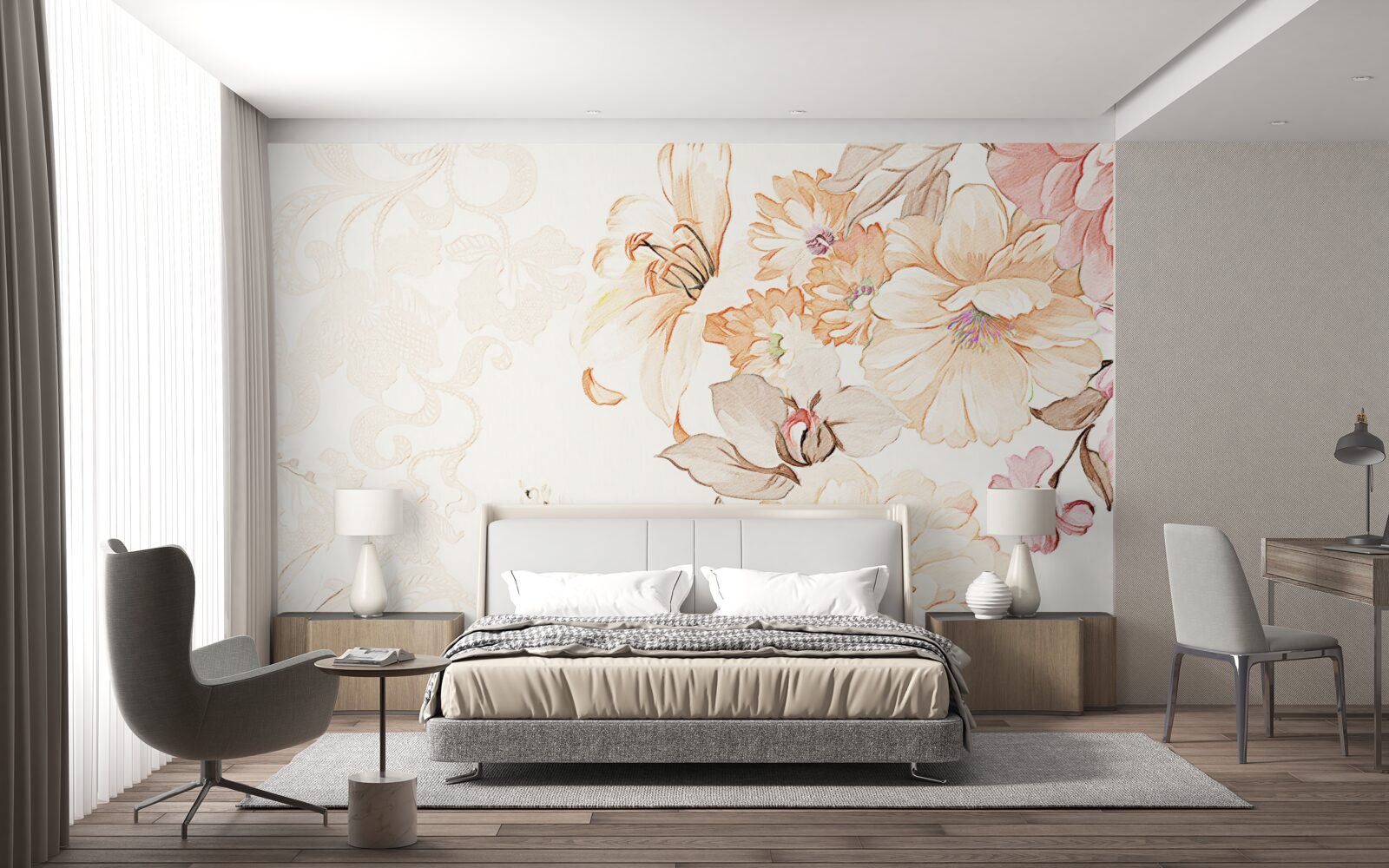 Papier peint composition avec des fleurs à l'aquarelle