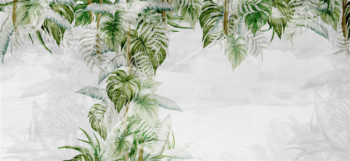 Papier peint feuilles vertes tropicales
