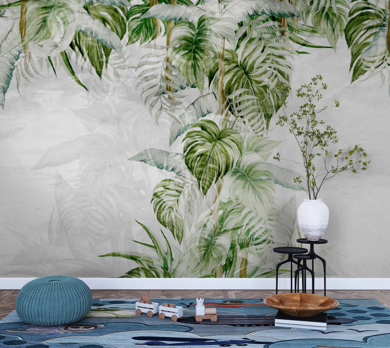 Papier peint feuilles vertes tropicales