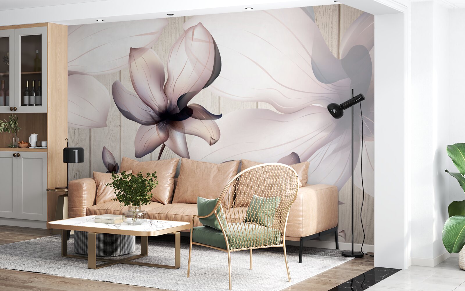 Papier peint grandes fleurs lumineuses sur un arbre