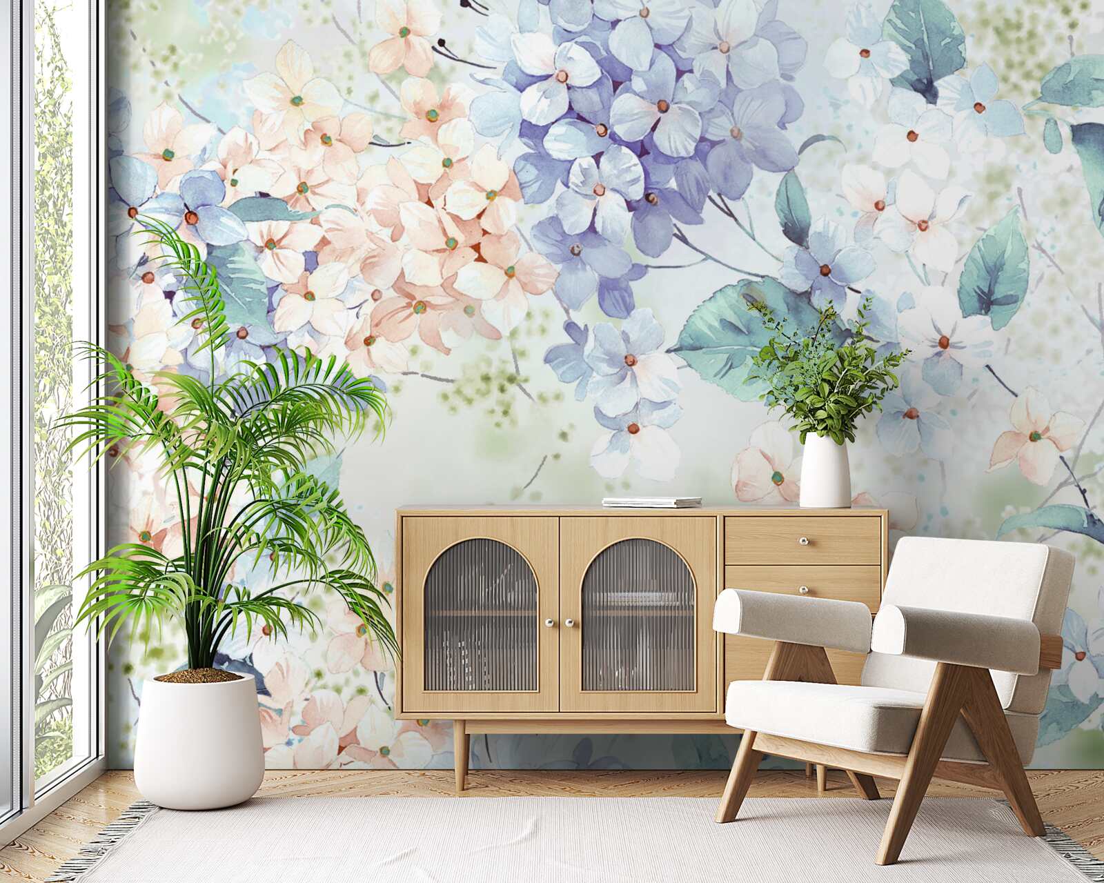Papier peint les fleurs d'hortensia s'épanouissent avec éclat au printemps