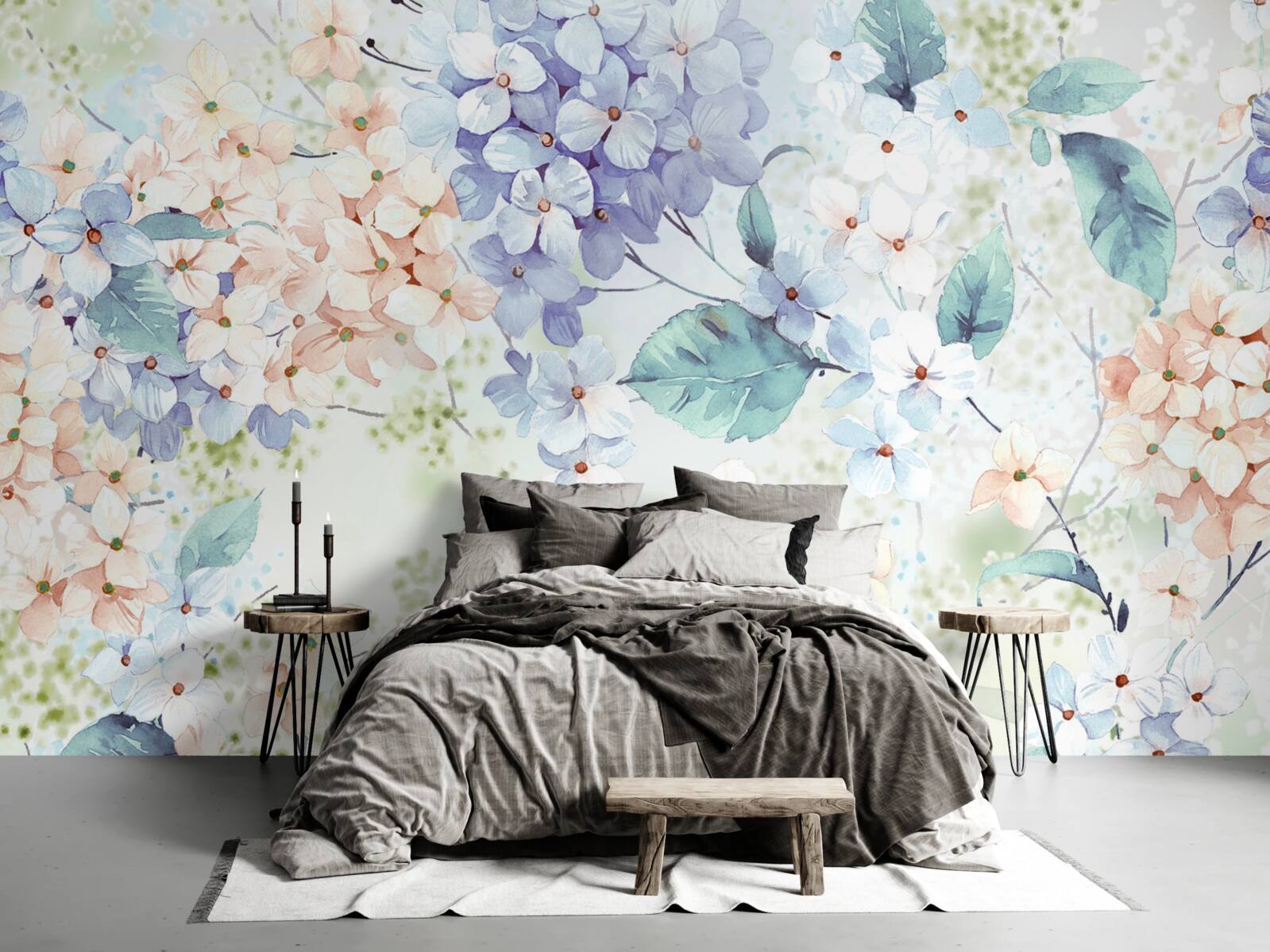 Papier peint les fleurs d'hortensia s'épanouissent avec éclat au printemps