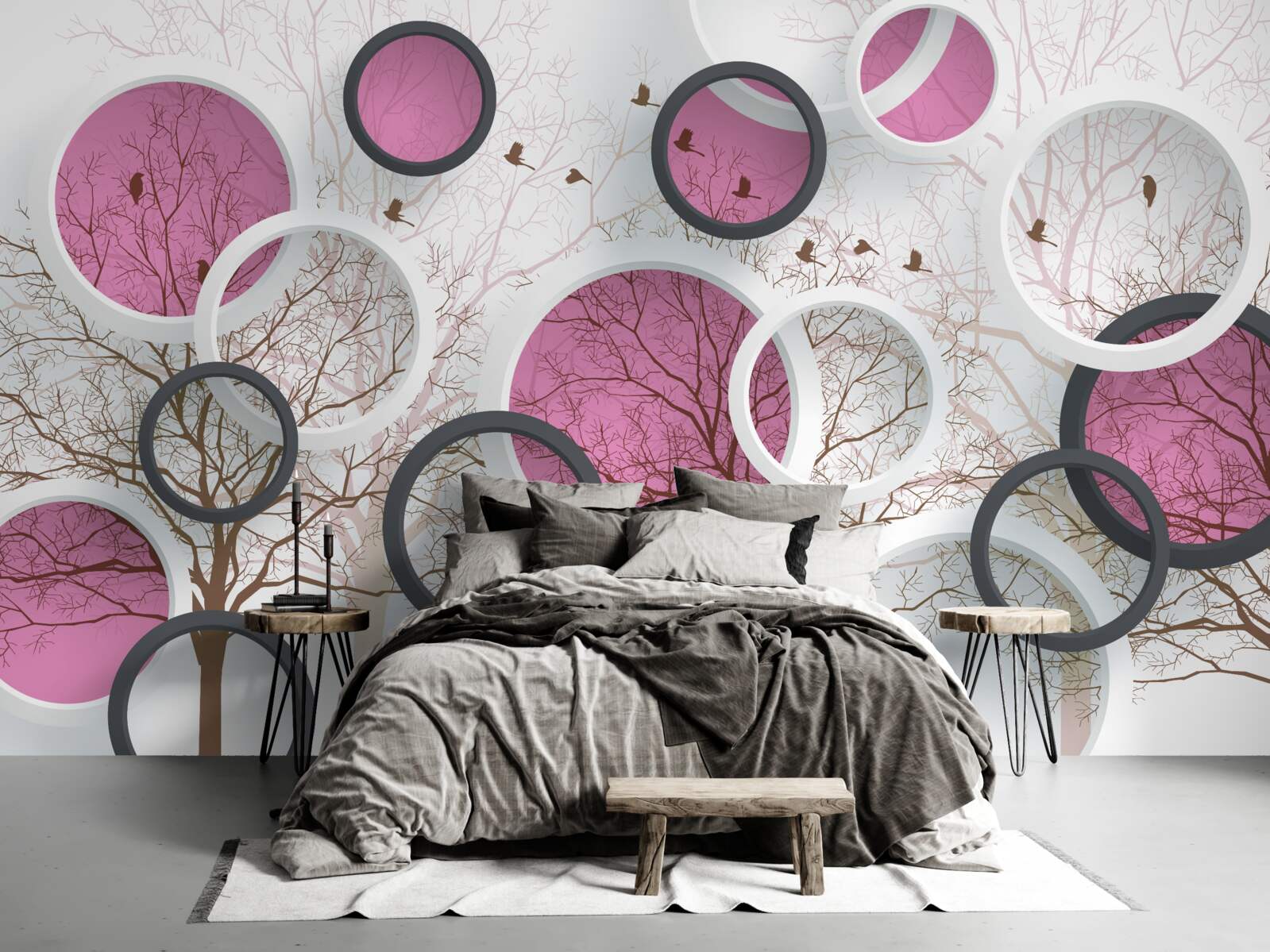 Papier peint cercles et arbres aléatoires