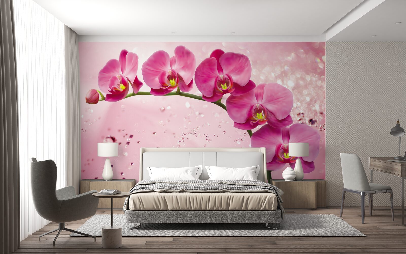 Papier peint orchidée rouge sur une branche