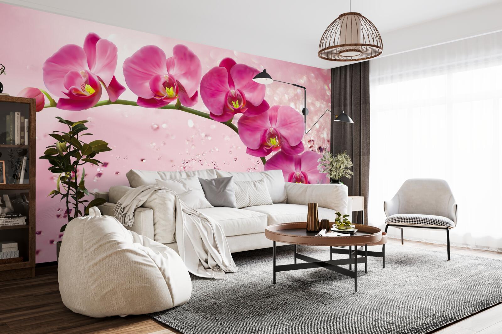 Papier peint orchidée rouge sur une branche