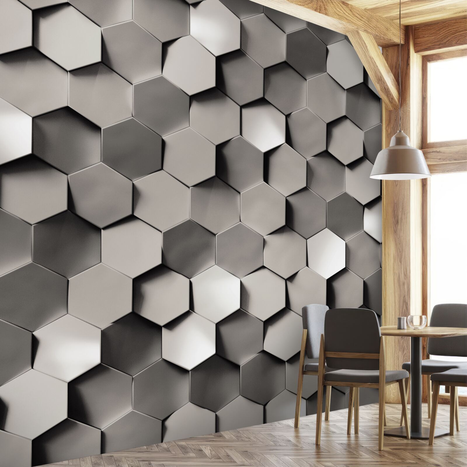 Papier peint pentagones gris 3d